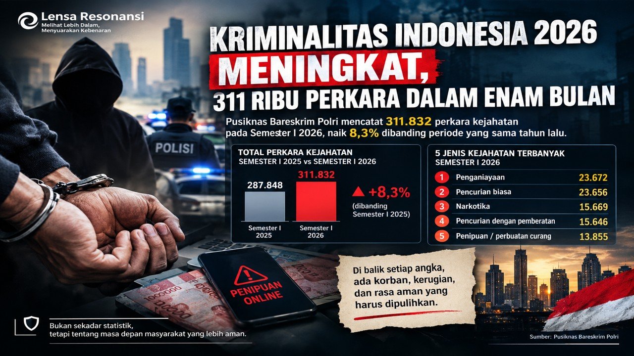 Kriminalitas Indonesia 2026 Meningkat, 311 Ribu Perkara dalam Enam Bulan