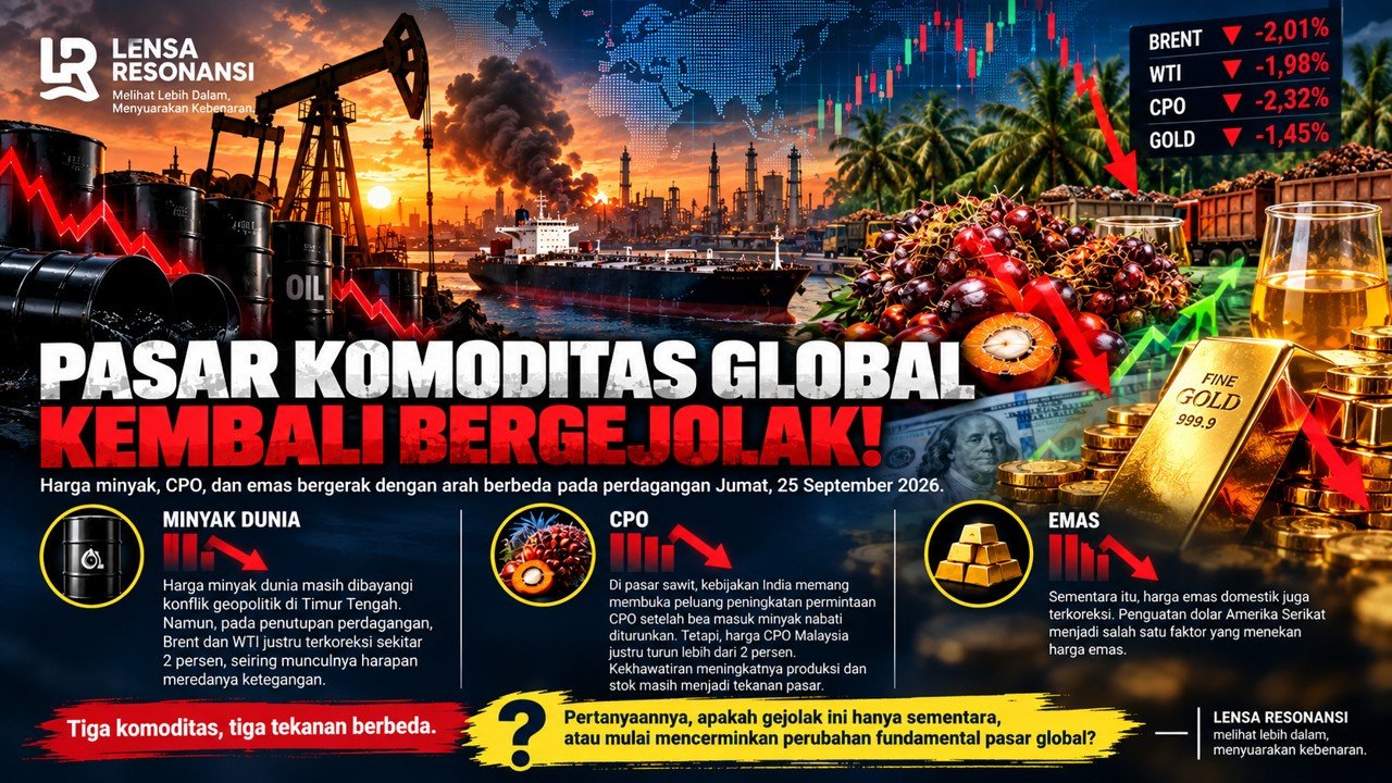 Gambar Pasar Komoditas Global Bergejolak: Minyak Tertekan Geopolitik, CPO Dibayangi Stok, Emas Terkoreksi - Pasar Komodita...